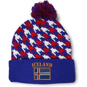 imageCustom Pom Pom Beanies for Women Iceland Flag Embroidery Skull Cap Flags Winter Hats for Men Acrylic 1 SizeAmerican Stars Design Only