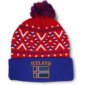 imageCustom Pom Pom Beanies for Women Iceland Flag Embroidery Skull Cap Flags Winter Hats for Men Acrylic 1 SizeAmerican X Design Only