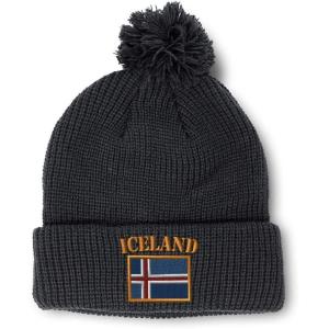 imageCustom Pom Pom Beanies for Women Iceland Flag Embroidery Skull Cap Flags Winter Hats for Men Acrylic 1 SizeBlack Design Only