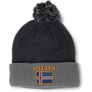 imageCustom Pom Pom Beanies for Women Iceland Flag Embroidery Skull Cap Flags Winter Hats for Men Acrylic 1 SizeBlack Grey Design Only