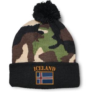imageCustom Pom Pom Beanies for Women Iceland Flag Embroidery Skull Cap Flags Winter Hats for Men Acrylic 1 SizeCamo Design Only