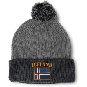 imageCustom Pom Pom Beanies for Women Iceland Flag Embroidery Skull Cap Flags Winter Hats for Men Acrylic 1 SizeGrey Black Design Only
