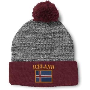 imageCustom Pom Pom Beanies for Women Iceland Flag Embroidery Skull Cap Flags Winter Hats for Men Acrylic 1 SizeHeather Gray Burgundy Design Only