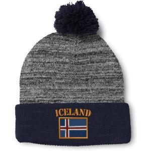 imageCustom Pom Pom Beanies for Women Iceland Flag Embroidery Skull Cap Flags Winter Hats for Men Acrylic 1 SizeHeather Gray Navy Design Only