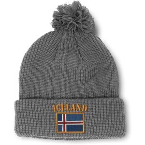imageCustom Pom Pom Beanies for Women Iceland Flag Embroidery Skull Cap Flags Winter Hats for Men Acrylic 1 SizeLight Grey
