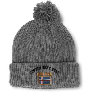 imageCustom Pom Pom Beanies for Women Iceland Flag Embroidery Skull Cap Flags Winter Hats for Men Acrylic 1 SizeLight Grey Personalized Text Here