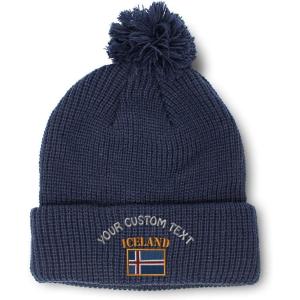 imageCustom Pom Pom Beanies for Women Iceland Flag Embroidery Skull Cap Flags Winter Hats for Men Acrylic 1 SizeNavy Personalized Text Here