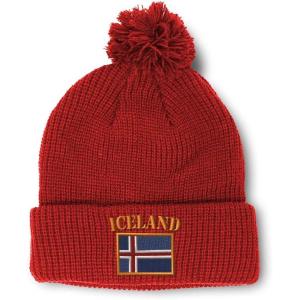 imageCustom Pom Pom Beanies for Women Iceland Flag Embroidery Skull Cap Flags Winter Hats for Men Acrylic 1 SizeRed Design Only