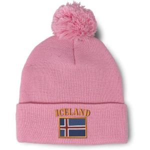 imageCustom Pom Pom Beanies for Women Iceland Flag Embroidery Skull Cap Flags Winter Hats for Men Acrylic 1 SizeSoft Pink Design Only