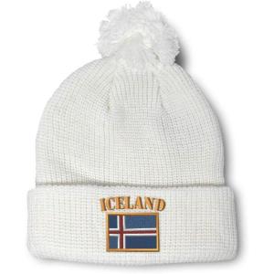 imageCustom Pom Pom Beanies for Women Iceland Flag Embroidery Skull Cap Flags Winter Hats for Men Acrylic 1 SizeWhite Design Only