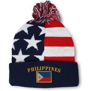 imageCustom Pom Pom Beanies for Women Philippines Flag Embroidery Skull Cap Winter Hats for Men Acrylic 1 SizeAmerican Flag Design Only