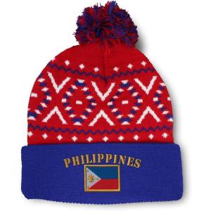 imageCustom Pom Pom Beanies for Women Philippines Flag Embroidery Skull Cap Winter Hats for Men Acrylic 1 SizeAmerican X Design Only