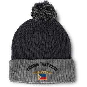 imageCustom Pom Pom Beanies for Women Philippines Flag Embroidery Skull Cap Winter Hats for Men Acrylic 1 SizeBlack Grey Personalized Text Here