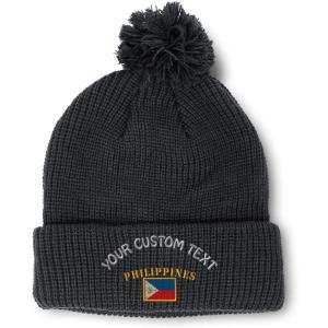 imageCustom Pom Pom Beanies for Women Philippines Flag Embroidery Skull Cap Winter Hats for Men Acrylic 1 SizeBlack Personalized Text Here