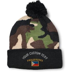 imageCustom Pom Pom Beanies for Women Philippines Flag Embroidery Skull Cap Winter Hats for Men Acrylic 1 SizeCamo Personalized Text Here