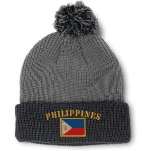 imageCustom Pom Pom Beanies for Women Philippines Flag Embroidery Skull Cap Winter Hats for Men Acrylic 1 SizeGrey Black Design Only
