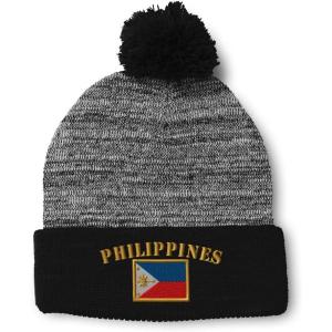 imageCustom Pom Pom Beanies for Women Philippines Flag Embroidery Skull Cap Winter Hats for Men Acrylic 1 SizeHeather Gray Black Design Only