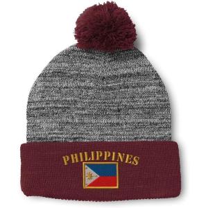 imageCustom Pom Pom Beanies for Women Philippines Flag Embroidery Skull Cap Winter Hats for Men Acrylic 1 SizeHeather Gray Burgundy Design Only