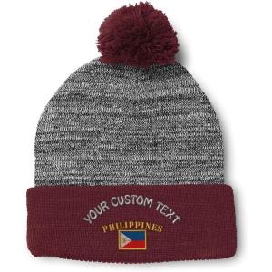 imageCustom Pom Pom Beanies for Women Philippines Flag Embroidery Skull Cap Winter Hats for Men Acrylic 1 SizeHeather Gray Burgundy Personalized Text Here