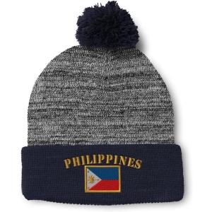 imageCustom Pom Pom Beanies for Women Philippines Flag Embroidery Skull Cap Winter Hats for Men Acrylic 1 SizeHeather Gray Navy Design Only