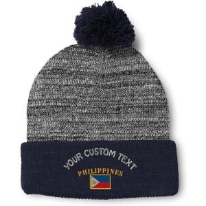 imageCustom Pom Pom Beanies for Women Philippines Flag Embroidery Skull Cap Winter Hats for Men Acrylic 1 SizeHeather Gray Navy Personalized Text Here