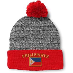 imageCustom Pom Pom Beanies for Women Philippines Flag Embroidery Skull Cap Winter Hats for Men Acrylic 1 SizeHeather Gray Red Design Only