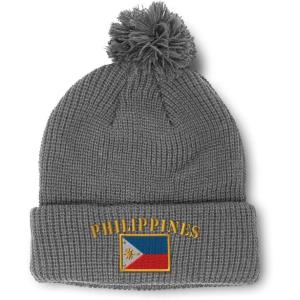 imageCustom Pom Pom Beanies for Women Philippines Flag Embroidery Skull Cap Winter Hats for Men Acrylic 1 SizeLight Grey Design Only
