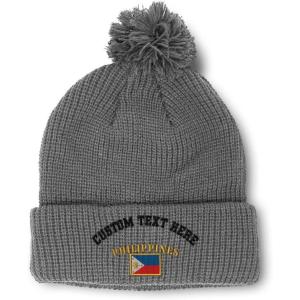 imageCustom Pom Pom Beanies for Women Philippines Flag Embroidery Skull Cap Winter Hats for Men Acrylic 1 SizeLight Grey Personalized Text Here