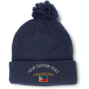 imageCustom Pom Pom Beanies for Women Philippines Flag Embroidery Skull Cap Winter Hats for Men Acrylic 1 SizeNavy Personalized Text Here