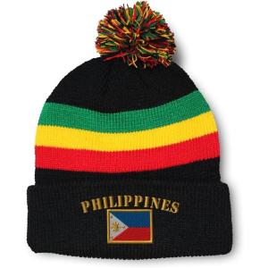 imageCustom Pom Pom Beanies for Women Philippines Flag Embroidery Skull Cap Winter Hats for Men Acrylic 1 SizeRasta Design Only