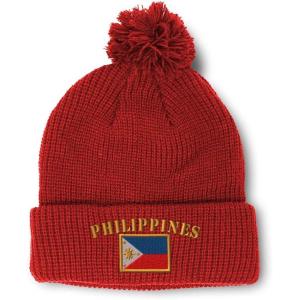 imageCustom Pom Pom Beanies for Women Philippines Flag Embroidery Skull Cap Winter Hats for Men Acrylic 1 SizeRed Design Only