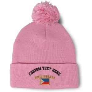 imageCustom Pom Pom Beanies for Women Philippines Flag Embroidery Skull Cap Winter Hats for Men Acrylic 1 SizeSoft Pink Personalized Text Here