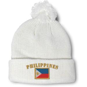 imageCustom Pom Pom Beanies for Women Philippines Flag Embroidery Skull Cap Winter Hats for Men Acrylic 1 SizeWhite Design Only
