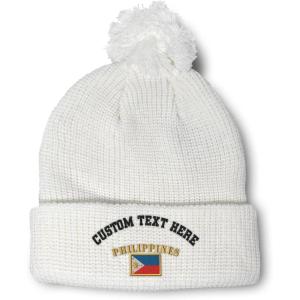 imageCustom Pom Pom Beanies for Women Philippines Flag Embroidery Skull Cap Winter Hats for Men Acrylic 1 SizeWhite Personalized Text Here