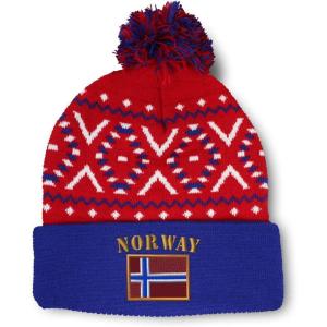 imageSpeedy Pros Pom Pom Beanies for Women Norway Flag Embroidery Skull Cap Flags Winter Hats for Men Acrylic 1 SizeAmerican X Design Only