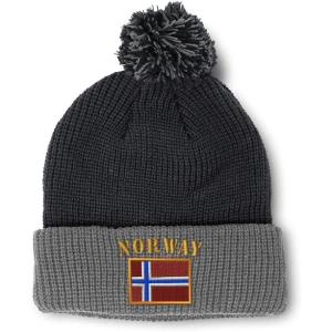 imageSpeedy Pros Pom Pom Beanies for Women Norway Flag Embroidery Skull Cap Flags Winter Hats for Men Acrylic 1 SizeBlack Grey Design Only