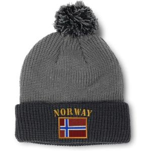 imageSpeedy Pros Pom Pom Beanies for Women Norway Flag Embroidery Skull Cap Flags Winter Hats for Men Acrylic 1 SizeGrey Black Design Only