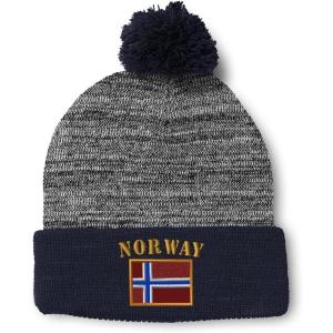 imageSpeedy Pros Pom Pom Beanies for Women Norway Flag Embroidery Skull Cap Flags Winter Hats for Men Acrylic 1 SizeHeather Gray Navy Design Only