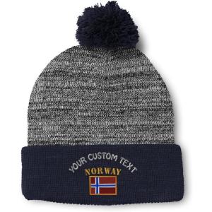 imageSpeedy Pros Pom Pom Beanies for Women Norway Flag Embroidery Skull Cap Flags Winter Hats for Men Acrylic 1 SizeHeather Gray Navy Personalized Text Here