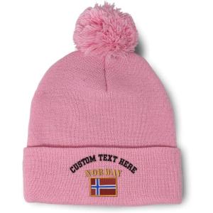 imageSpeedy Pros Pom Pom Beanies for Women Norway Flag Embroidery Skull Cap Flags Winter Hats for Men Acrylic 1 SizeSoft Pink Personalized Text Here