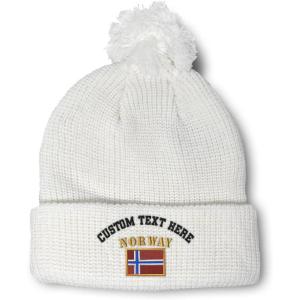 imageSpeedy Pros Pom Pom Beanies for Women Norway Flag Embroidery Skull Cap Flags Winter Hats for Men Acrylic 1 SizeWhite Personalized Text Here