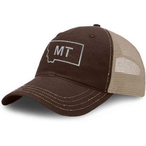 imageCustom Baseball Cap Montana State Map Mt Embroidery Cotton Soft Mesh CapBrown Khaki Design Only