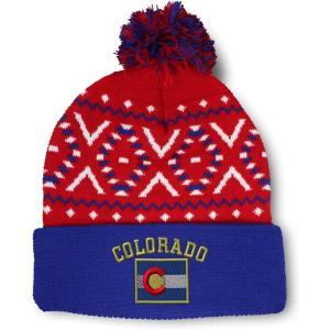 imageCustom Pom Pom Beanies for Women Colorado State Flag Letters Embroidery Skull Cap Acrylic 1 SizeAmerican X Design Only