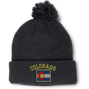 imageCustom Pom Pom Beanies for Women Colorado State Flag Letters Embroidery Skull Cap Acrylic 1 SizeBlack Design Only