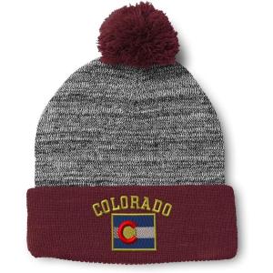imageCustom Pom Pom Beanies for Women Colorado State Flag Letters Embroidery Skull Cap Acrylic 1 SizeHeather Gray Burgundy Design Only