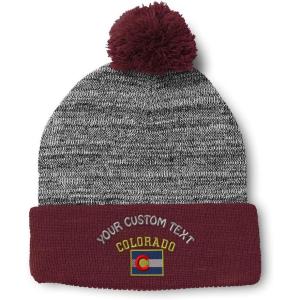 imageCustom Pom Pom Beanies for Women Colorado State Flag Letters Embroidery Skull Cap Acrylic 1 SizeHeather Gray Burgundy Personalized Text Here