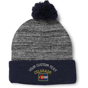 imageCustom Pom Pom Beanies for Women Colorado State Flag Letters Embroidery Skull Cap Acrylic 1 SizeHeather Gray Navy Personalized Text Here