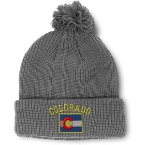 imageCustom Pom Pom Beanies for Women Colorado State Flag Letters Embroidery Skull Cap Acrylic 1 SizeLight Grey Design Only