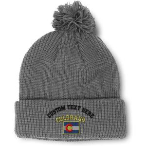 imageCustom Pom Pom Beanies for Women Colorado State Flag Letters Embroidery Skull Cap Acrylic 1 SizeLight Grey Personalized Text Here
