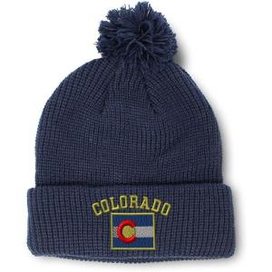 imageCustom Pom Pom Beanies for Women Colorado State Flag Letters Embroidery Skull Cap Acrylic 1 SizeNavy Design Only